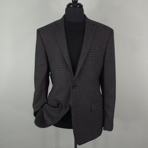 Ralph Lauren Blazer Mens 44R Brown Blue Check Wool Slim Fit Sport Coat Jacket